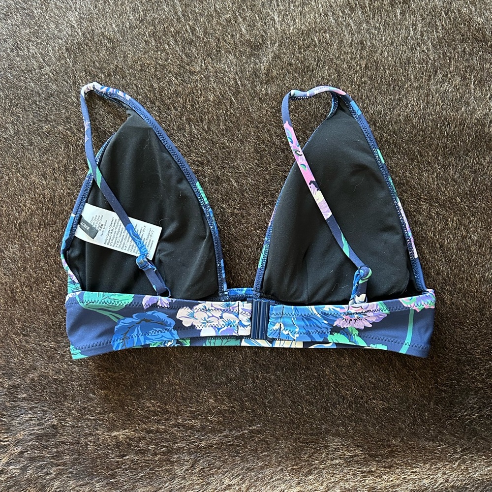 J Crew Plunge V-neck Floral Blue Bikini Top - Picture 3 of 4